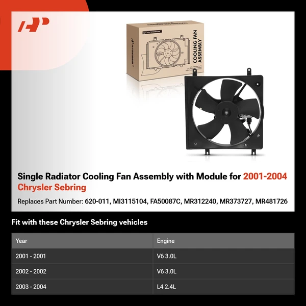 Single Radiator Cooling Fan Assembly with Module for 2001-2004 Chrysler Sebring