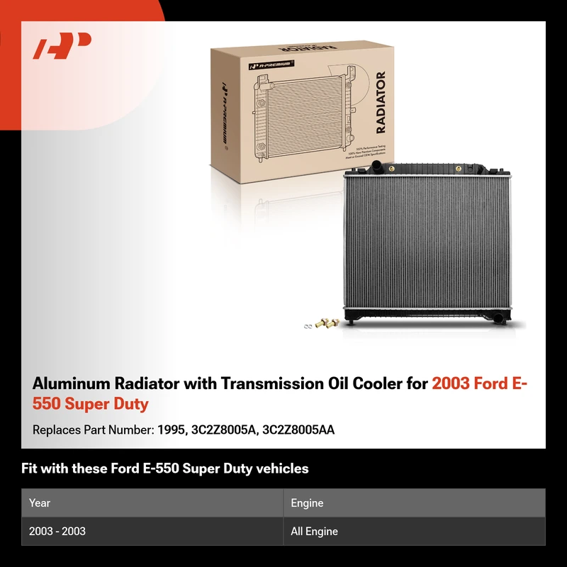 Aluminum Radiator with Transmission Oil Cooler for 2003 Ford E-550 Super Duty