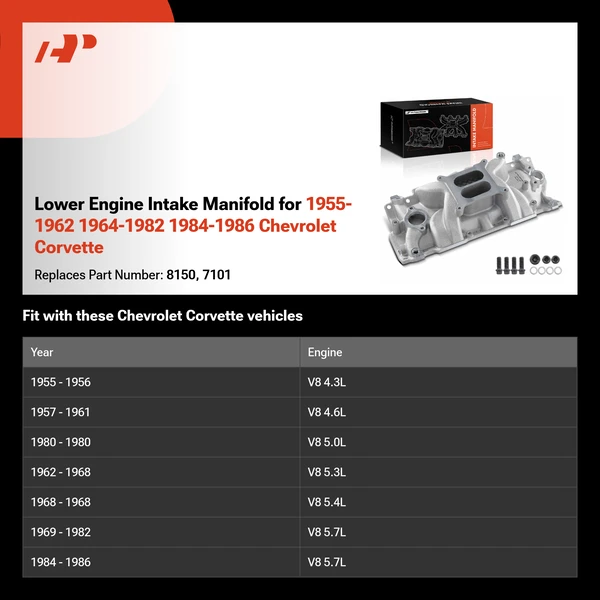 Lower Engine Intake Manifold for 1955-1962 1964-1982 1984-1986 Chevrolet Corvette