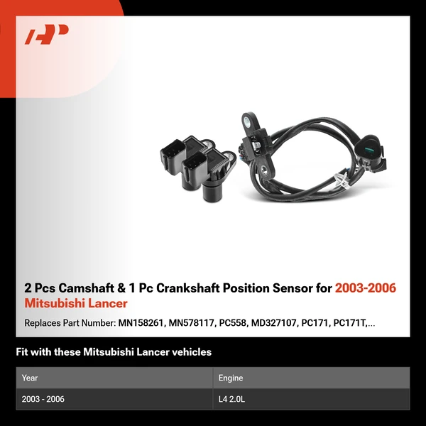 2 Pcs Camshaft & 1 Pc Crankshaft Position Sensor for 2003-2006 Mitsubishi Lancer