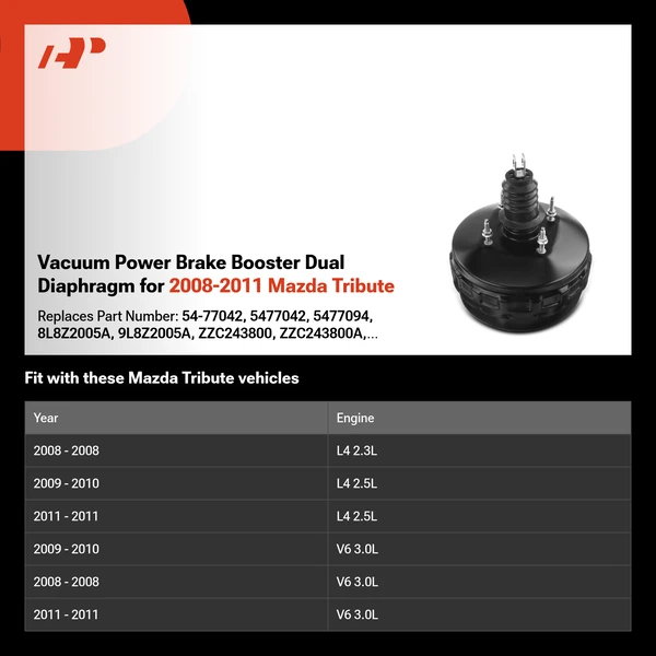 Vacuum Power Brake Booster Dual Diaphragm for 2008-2011 Mazda Tribute