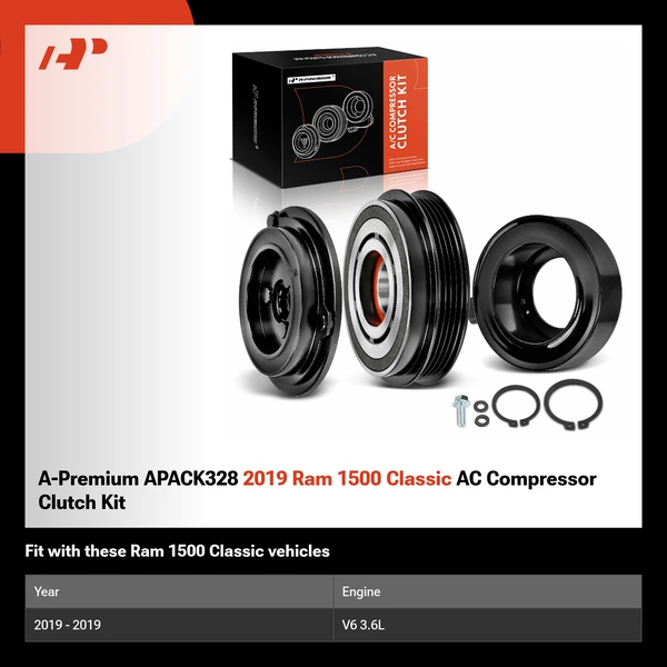 A-Premium APACK328 2019 Ram 1500 Classic AC Compressor Clutch Kit