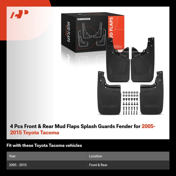 4 Pcs Front & Rear Mud Flaps Splash Guards Fender for 2005-2015 Toyota Tacoma