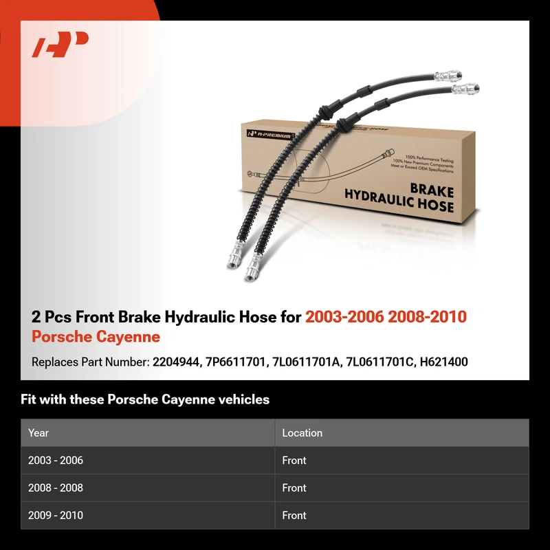 2 Pcs Front Brake Hydraulic Hose for 2003-2006 2008-2010 Porsche Cayenne