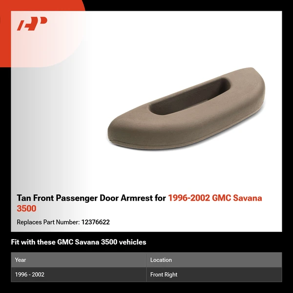 Tan Front Passenger Door Armrest for 1996-2002 GMC Savana 3500