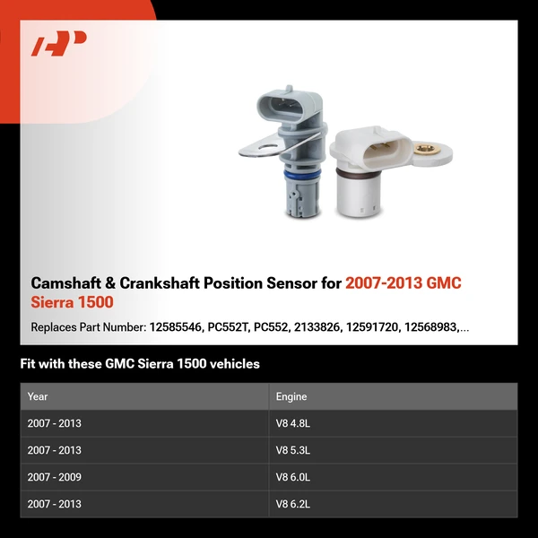 Camshaft & Crankshaft Position Sensor for 2007-2013 GMC Sierra 1500