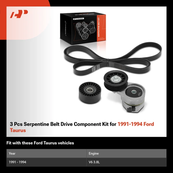 3 Pcs Serpentine Belt Drive Component Kit for 1991-1994 Ford Taurus