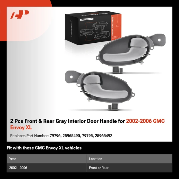 2 Pcs Front & Rear Gray Interior Door Handle for 2002-2006 GMC Envoy XL