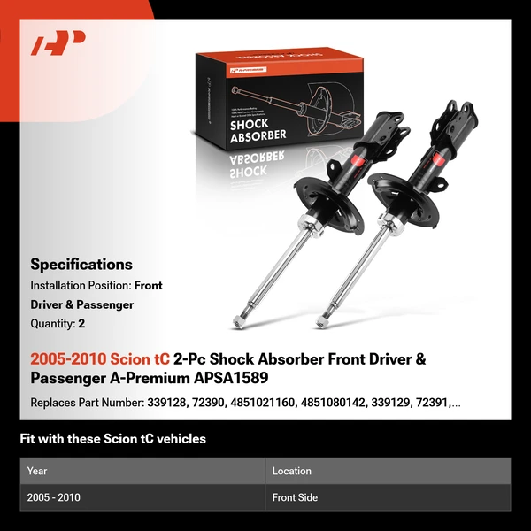 2005-2010 Scion tC 2-Pc Shock Absorber Front Driver & Passenger A-Premium APSA1589