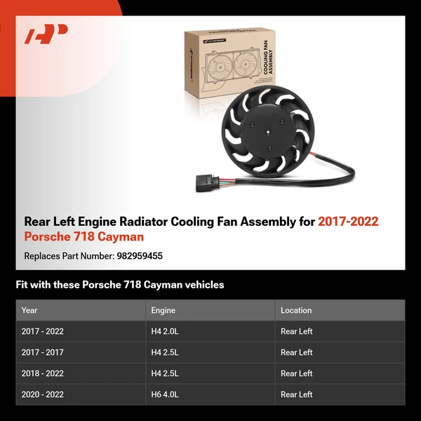 Rear Left Engine Radiator Cooling Fan Assembly for 2017-2022 Porsche 718 Cayman