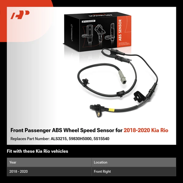Front Passenger ABS Wheel Speed Sensor for 2018-2020 Kia Rio