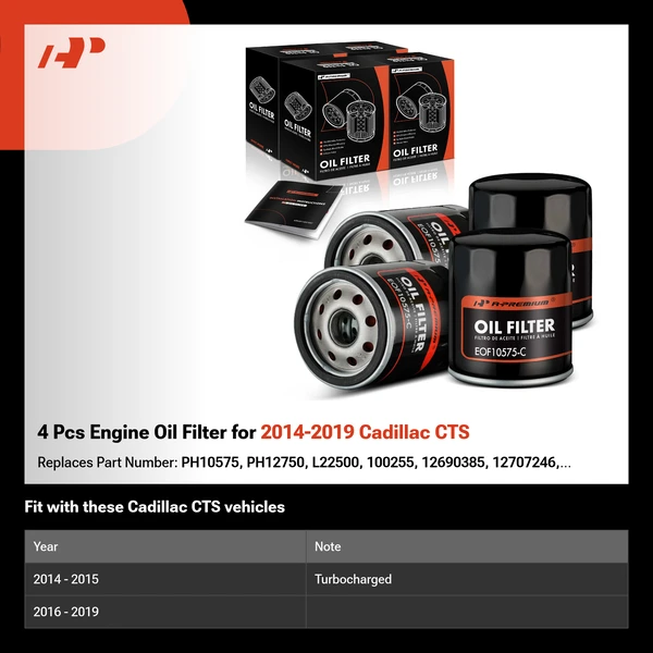 4 Pcs Engine Oil Filter for 2014-2019 Cadillac CTS