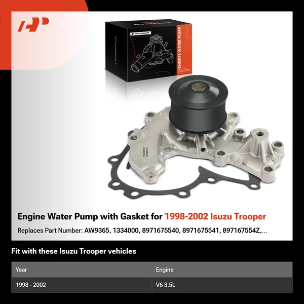 Engine Water Pump with Gasket for 1998-2002 Isuzu Trooper