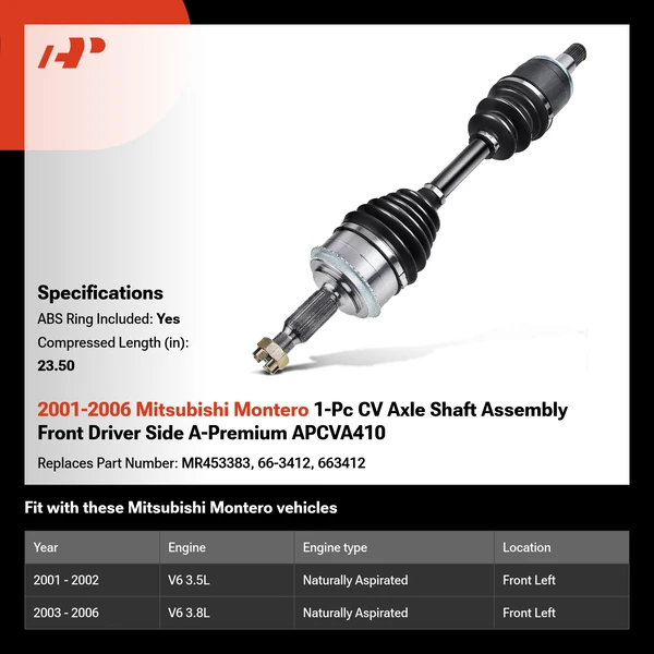 2001-2006 Mitsubishi Montero 1-Pc CV Axle Shaft Assembly Front Driver Side A-Premium APCVA410
