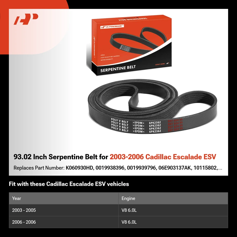 93.02 Inch Serpentine Belt for 2003-2006 Cadillac Escalade ESV