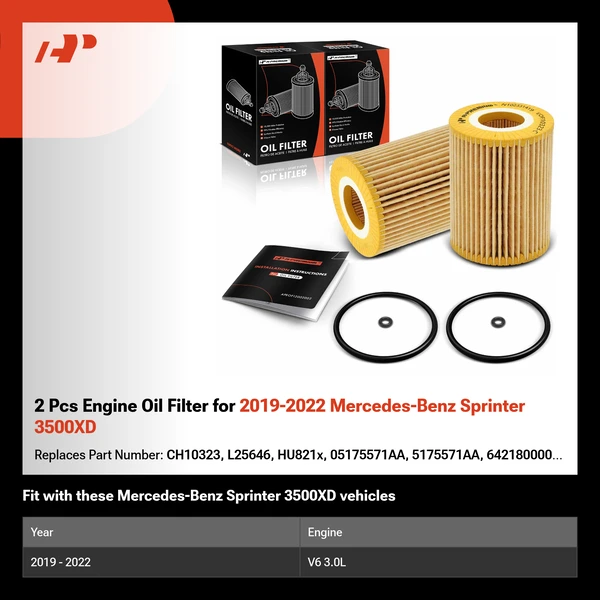 2 Pcs Engine Oil Filter for 2019-2022 Mercedes-Benz Sprinter 3500XD