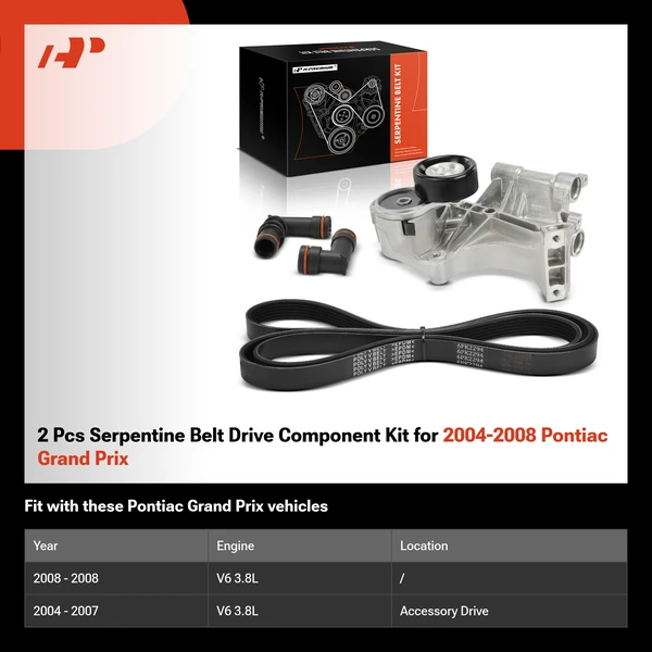 2 Pcs Serpentine Belt Drive Component Kit for 2004-2008 Pontiac Grand Prix