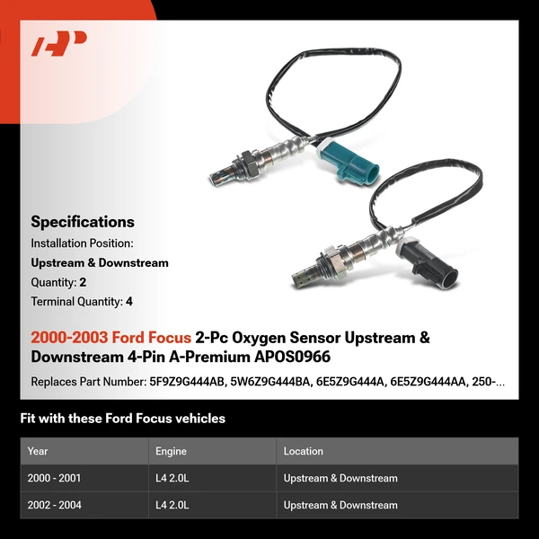 2000-2003 Ford Focus 2-Pc Oxygen Sensor Upstream & Downstream 4-Pin A-Premium APOS0966
