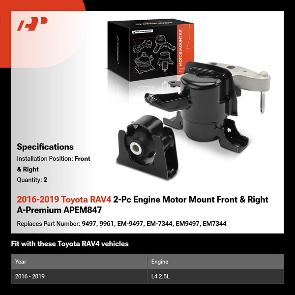 2016-2019 Toyota RAV4 2-Pc Engine Motor Mount Front & Right A-Premium APEM847