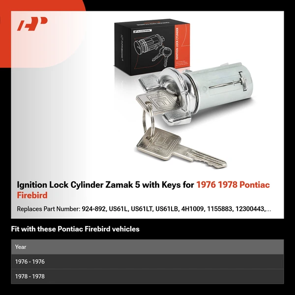 Ignition Lock Cylinder Zamak 5 with Keys for 1976 1978 Pontiac Firebird