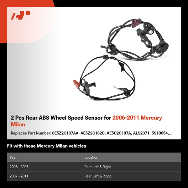 2 Pcs Rear ABS Wheel Speed Sensor for 2006-2011 Mercury Milan