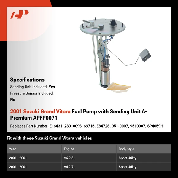 2001 Suzuki Grand Vitara Fuel Pump with Sending Unit A-Premium APFP0071