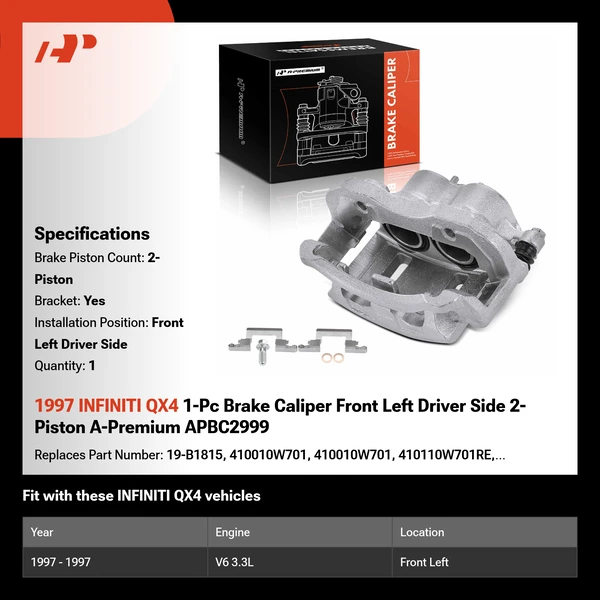 1997 INFINITI QX4 1-Pc Brake Caliper Front Left Driver Side 2-Piston A-Premium APBC2999
