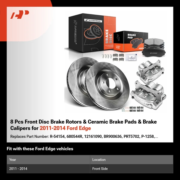8 Pcs Front Disc Brake Rotors & Ceramic Brake Pads & Brake Calipers for 2011-2014 Ford Edge