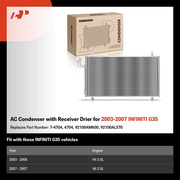 AC Condenser with Receiver Drier for 2003-2007 INFINITI G35