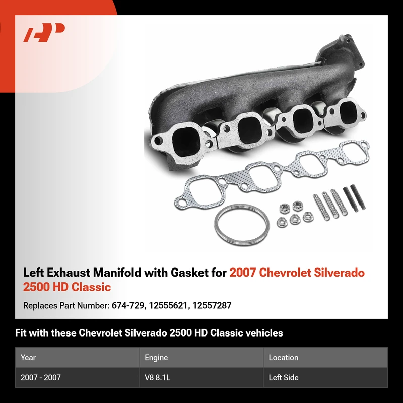 Left Exhaust Manifold with Gasket for 2007 Chevrolet Silverado 2500 HD Classic