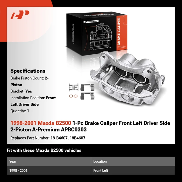 1998-2001 Mazda B2500 1-Pc Brake Caliper Front Left Driver Side 2-Piston A-Premium APBC0303