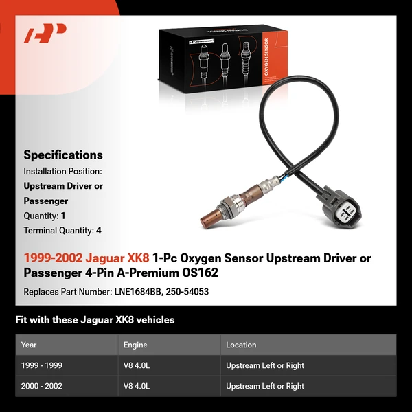 1999-2002 Jaguar XK8 1-Pc Oxygen Sensor Upstream Driver or Passenger 4-Pin A-Premium OS162