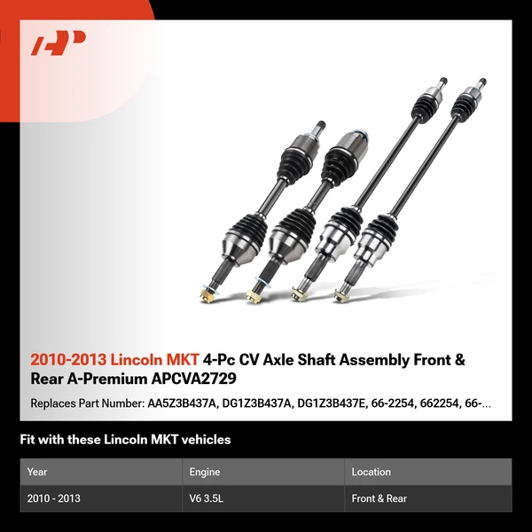 2010-2013 Lincoln MKT 4-Pc CV Axle Shaft Assembly Front & Rear A-Premium APCVA2729