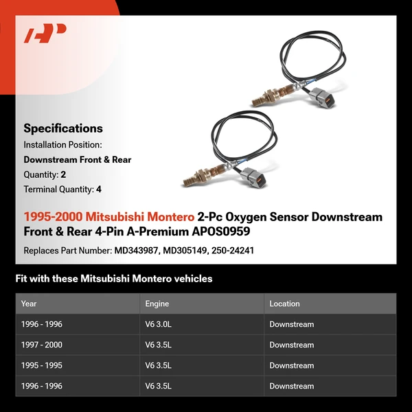 1995-2000 Mitsubishi Montero 2-Pc Oxygen Sensor Downstream Front & Rear 4-Pin A-Premium APOS0959