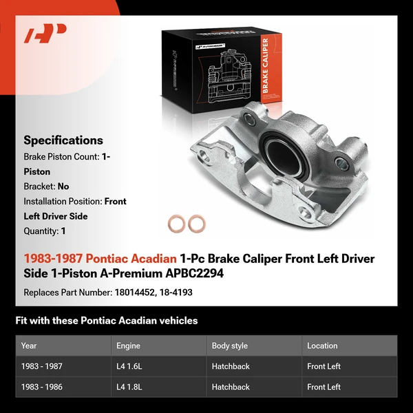 1983-1987 Pontiac Acadian 1-Pc Brake Caliper Front Left Driver Side 1-Piston A-Premium APBC2294