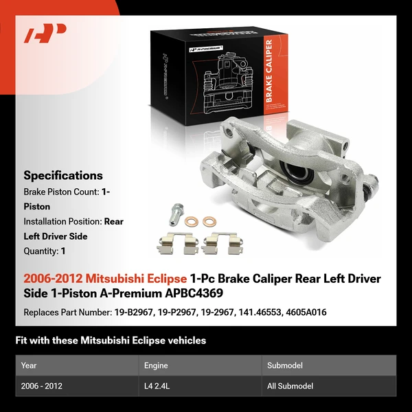 2006-2012 Mitsubishi Eclipse 1-Pc Brake Caliper Rear Left Driver Side 1-Piston A-Premium APBC4369