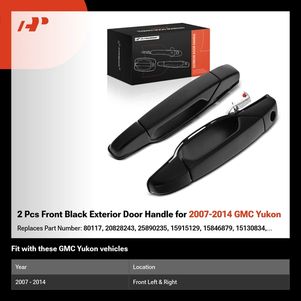2 Pcs Front Black Exterior Door Handle for 2007-2014 GMC Yukon