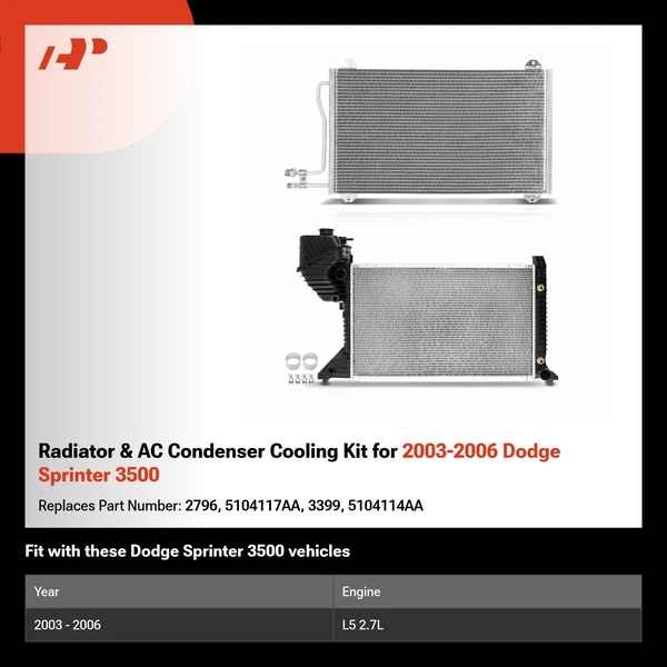 Radiator & AC Condenser Cooling Kit for 2003-2006 Dodge Sprinter 3500