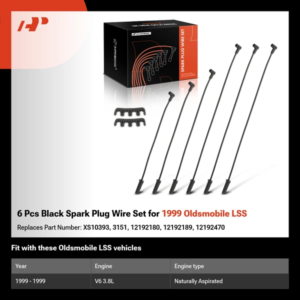 6 Pcs Black Spark Plug Wire Set for 1999 Oldsmobile LSS