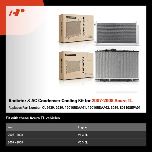 Radiator & AC Condenser Cooling Kit for 2007-2008 Acura TL
