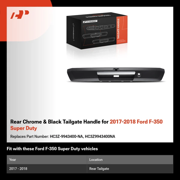 Rear Chrome & Black Tailgate Handle for 2017-2018 Ford F-350 Super Duty