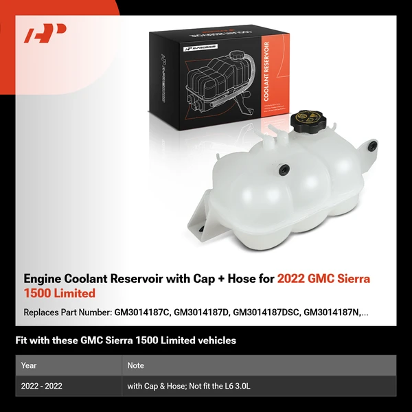 Engine Coolant Reservoir with Cap + Hose for 2022 GMC Sierra 1500 Limited
