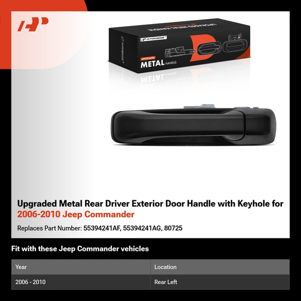 Upgraded Metal Rear Driver Exterior Door Handle with Keyhole for 2006-2010 Jeep Commander