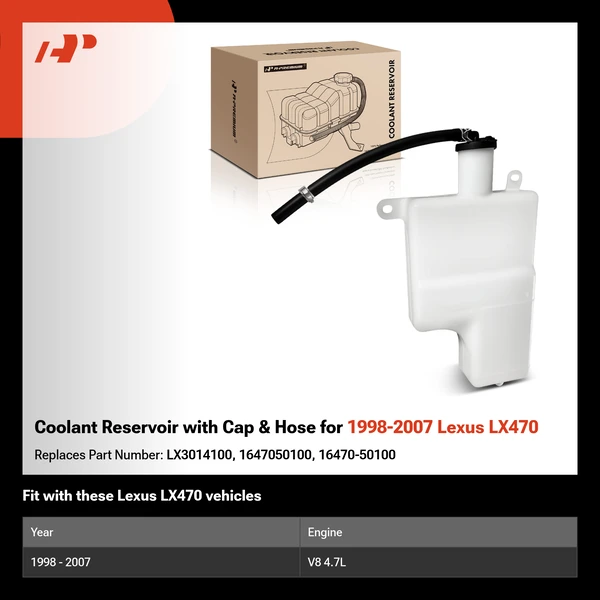 Coolant Reservoir with Cap & Hose for 1998-2007 Lexus LX470