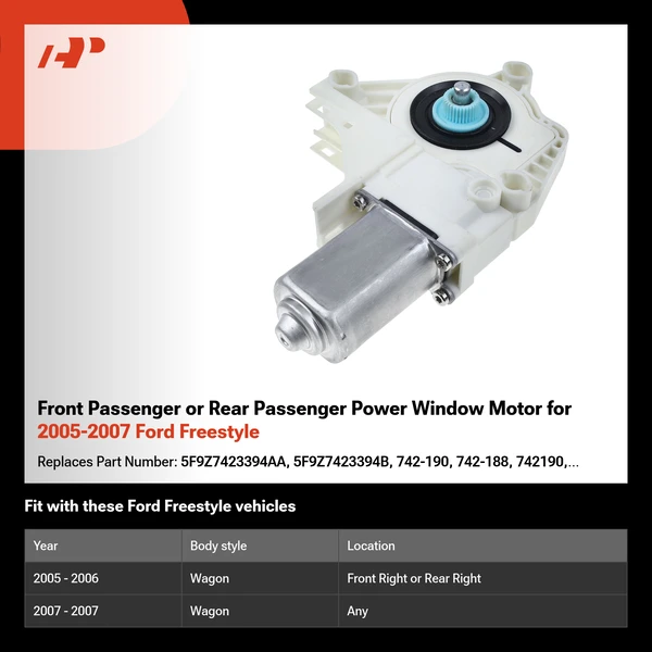 Front Passenger or Rear Passenger Power Window Motor for 2005-2007 Ford Freestyle