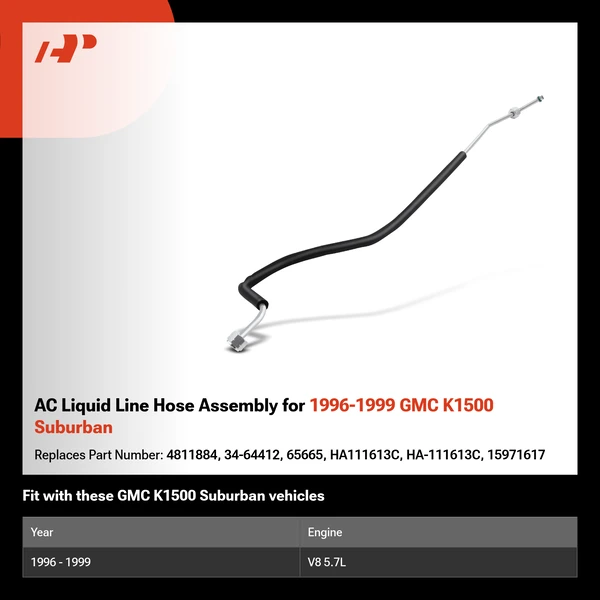 AC Liquid Line Hose Assembly for 1996-1999 GMC K1500 Suburban