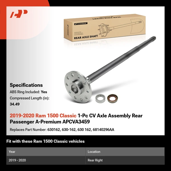 2019-2020 Ram 1500 Classic 1-Pc CV Axle Assembly Rear Passenger A-Premium APCVA3459