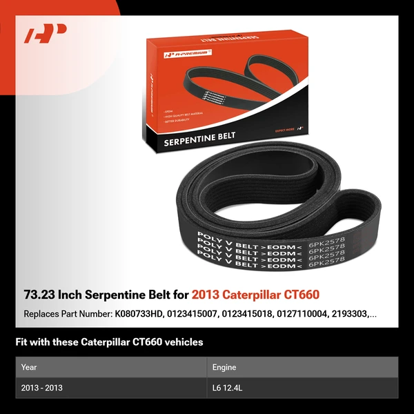 73.23 Inch Serpentine Belt for 2013 Caterpillar CT660