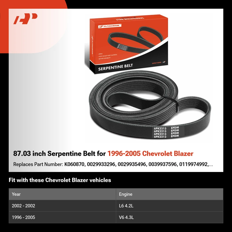 87.03 inch Serpentine Belt for 1996-2005 Chevrolet Blazer