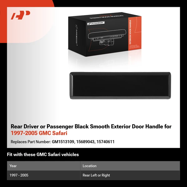 Rear Driver or Passenger Black Smooth Exterior Door Handle for 1997-2005 GMC Safari